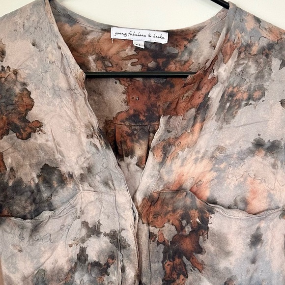 Young Fabulous & Broke Hayes Multicolor Tie Dyed Henley Long Sleeve Blouse - M - Picture 6 of 10